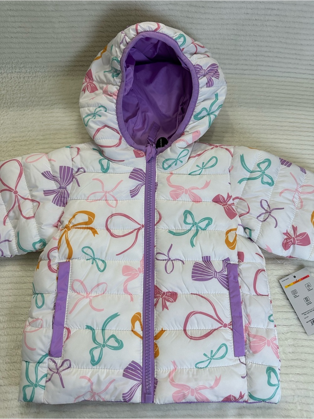 Okie Dokie Baby/Toddler Girl Multi Bow Reversible Puffer Jacket NWT Size 12 M